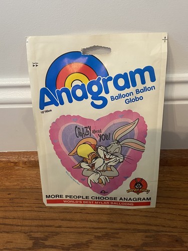 Vintage Anagram Mylar Ballon Bugs Bunny & Lola Looney Tunes NEUF Coeur Rose - Photo 1 sur 2