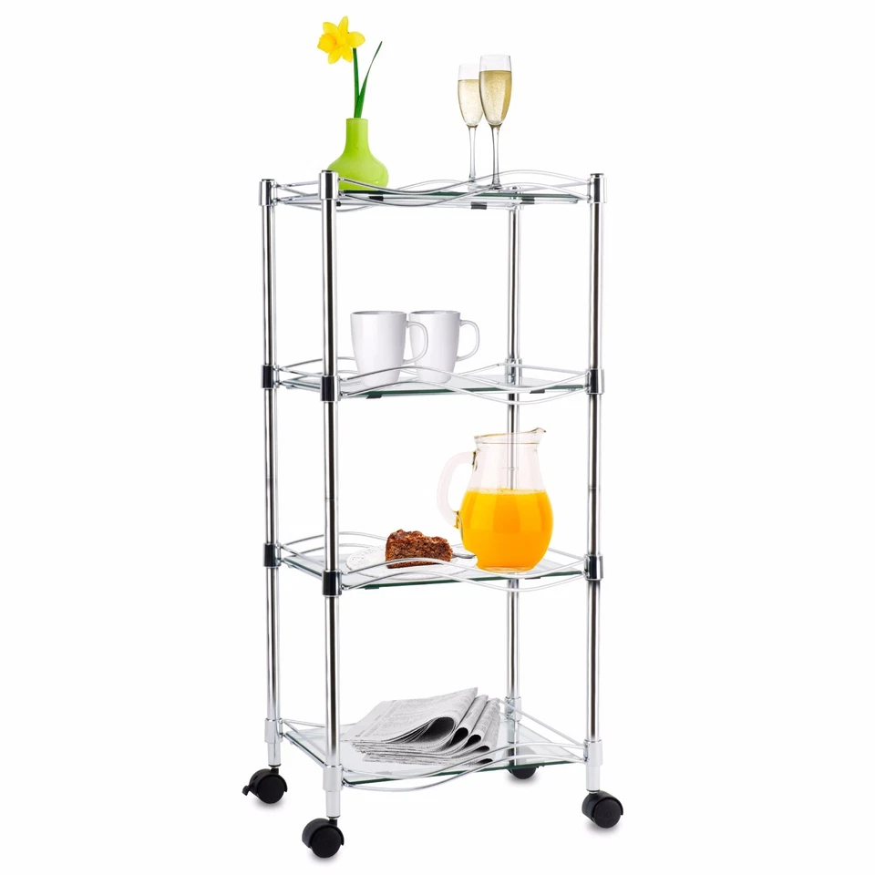 Scaffale IN Vetro B Ripiani Mensola Bagno Wohnregal con Rotelle - Immagine 3 di 4