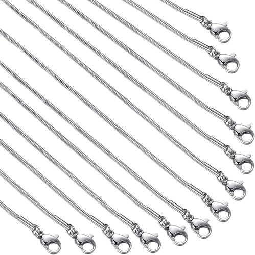 12 Pack Necklace Chains 18 Inches Stainless Steel Snake Chain Necklace with Lobs
