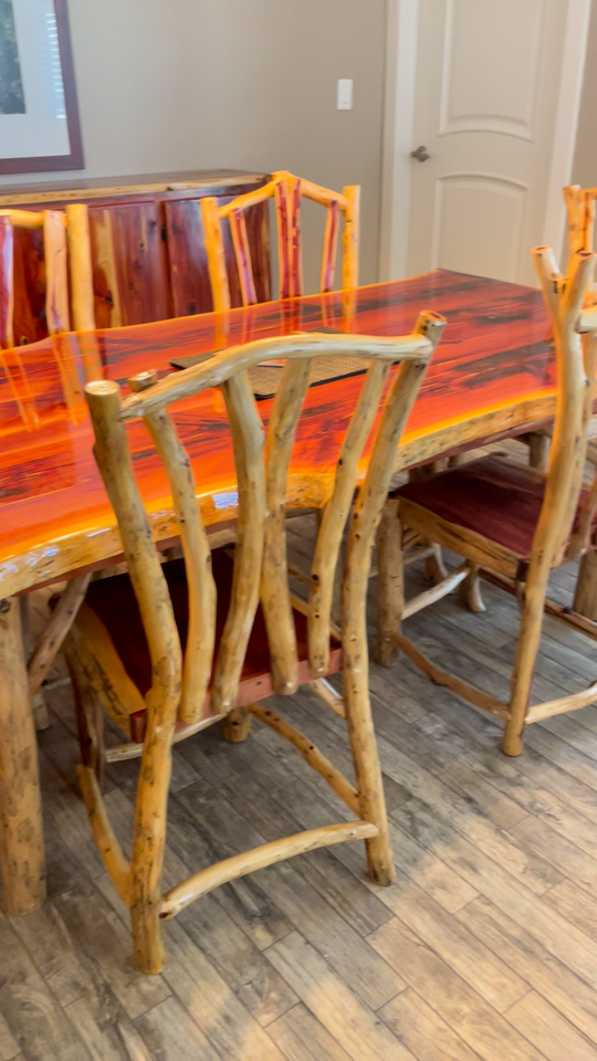 Rustic Dining Table 6 Chair 7pc Set Solid Wood Live Edge Log Dining