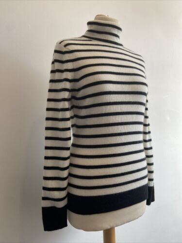 Pure Collection Pullover UK Größe 10 100% Kaschmir Rollkragen schwarz weiß gestreift - Bild 4 von 7