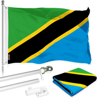 Combo 6 Ft Silver Flagpole Tanzania Flag 3x5Ft LiteWeave Pro Printed 150D Poly