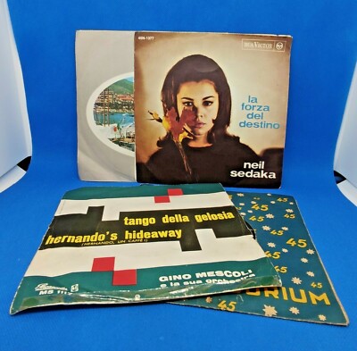 4 Schallplatten 45 Umdrehungen Sedaka, Rydell, Mischungen, Van Wood Vintage Jahre