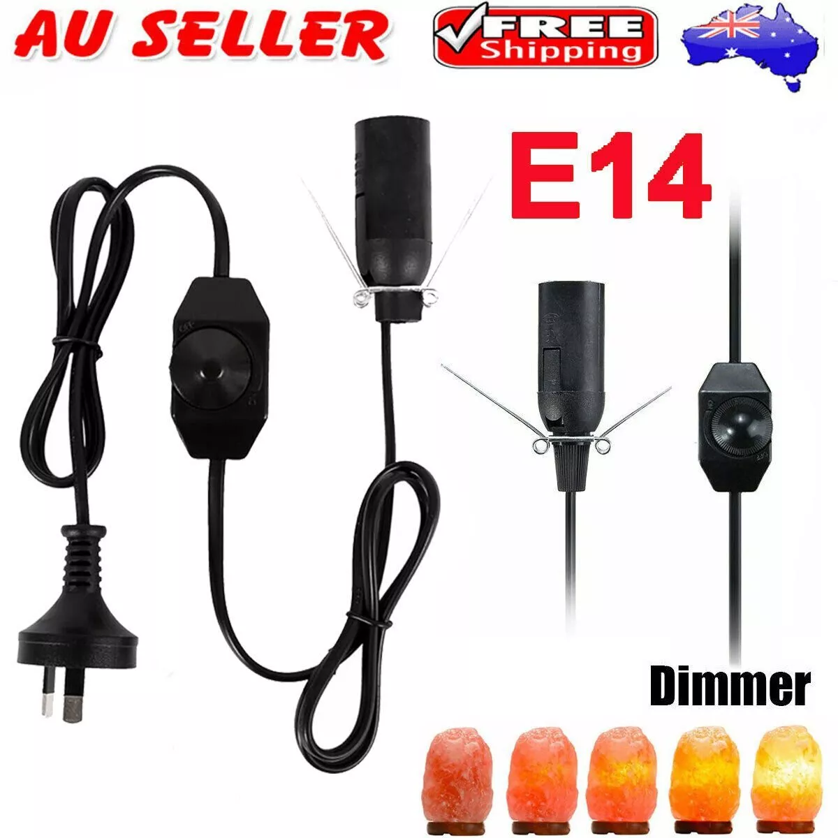 E14 Salt Lamp Dimmer Control Switch Power 1.8M Cable Cord Socket