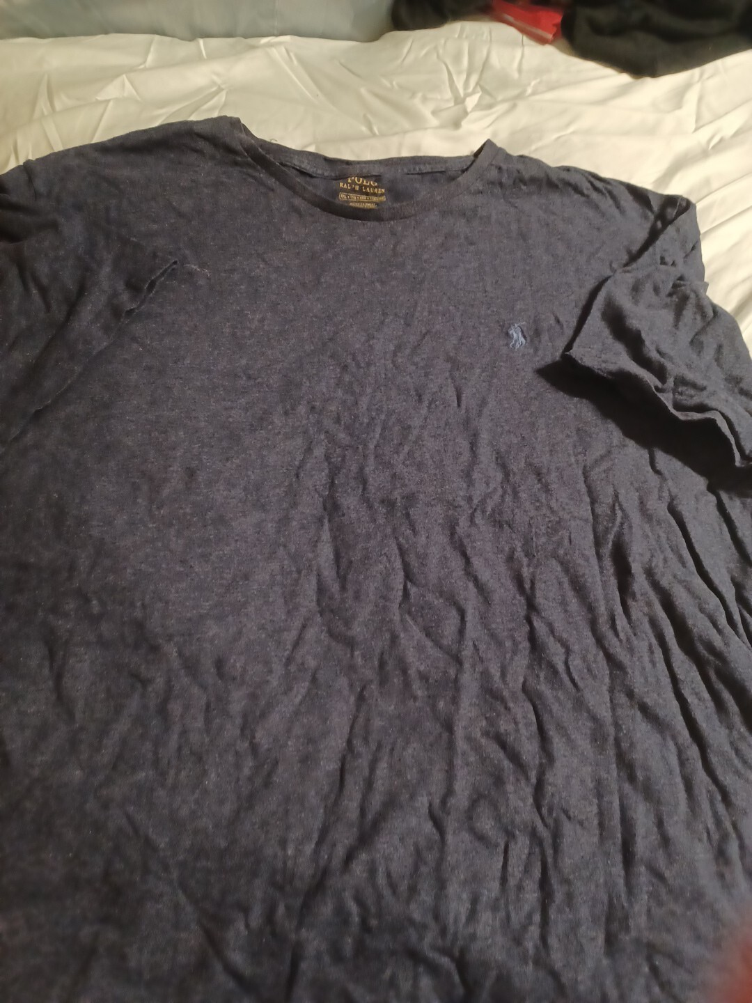 PONY Polo Ralph Lauren uomo vestibilità classica t shirt blu scuro erica con frangia 2X