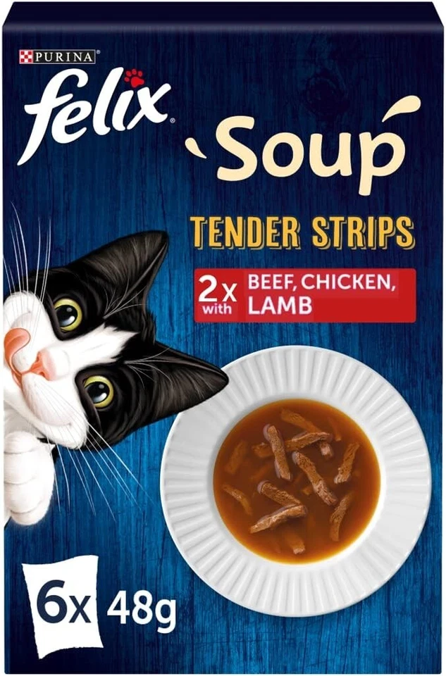 Felix Soup Tender Fillet Strips Farm Selection Wet Cat Food 48 POUCHES x 48g NEW