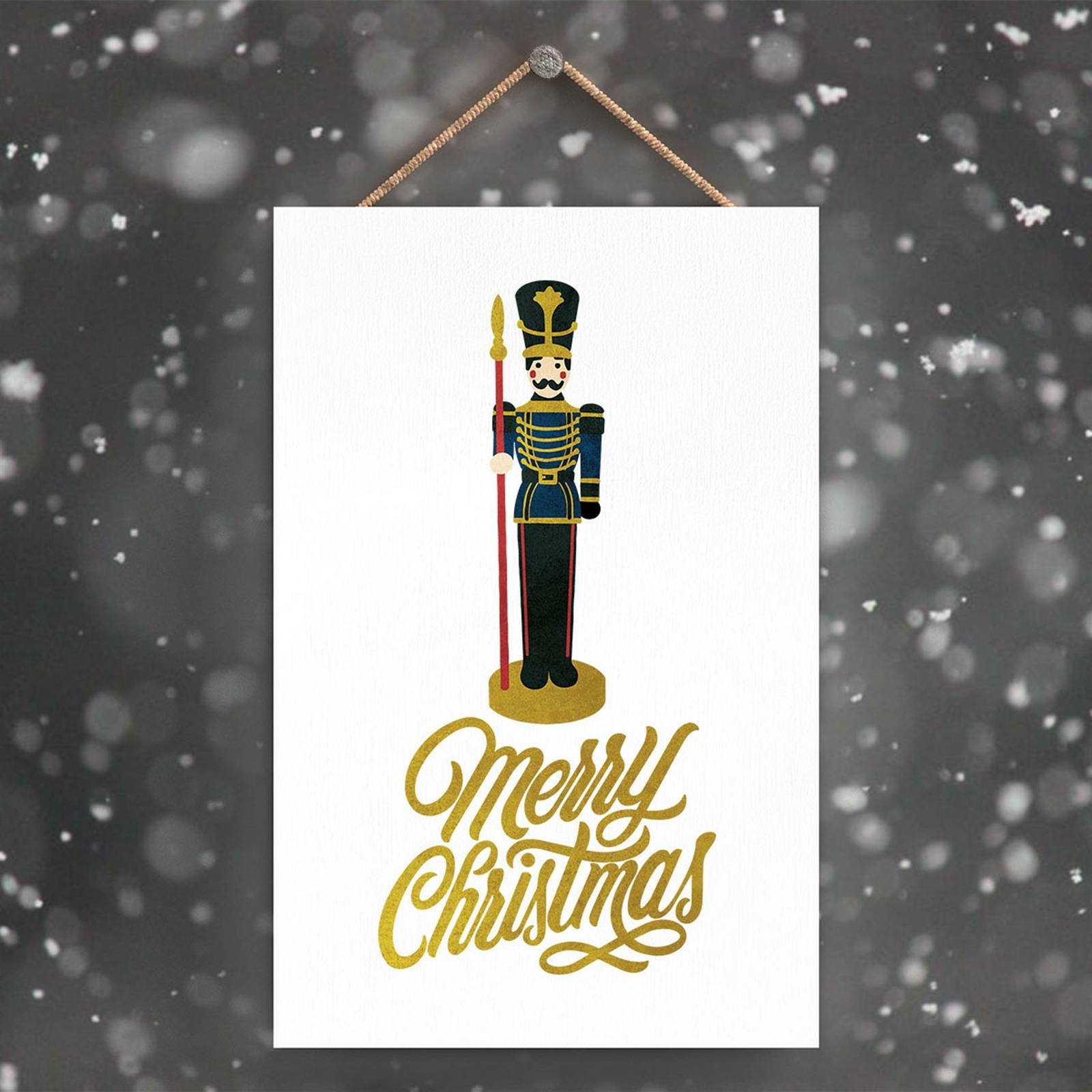 MERRY CHRISTMAS NUTCRACKER AND TYPOGRAPHY ON A RECTANGLE PORTRAIT PLAQUE