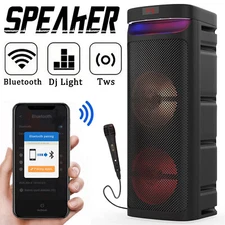 Dual 10" Portable Bluetooth Party Speaker Subwoofer Heavy Bass Sound System+ Mic