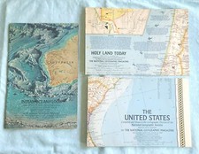VTG '60s Nat Geo Maps Lot Of 3 HOLY LAND INDIAN OCEAN U.S. Great Condition