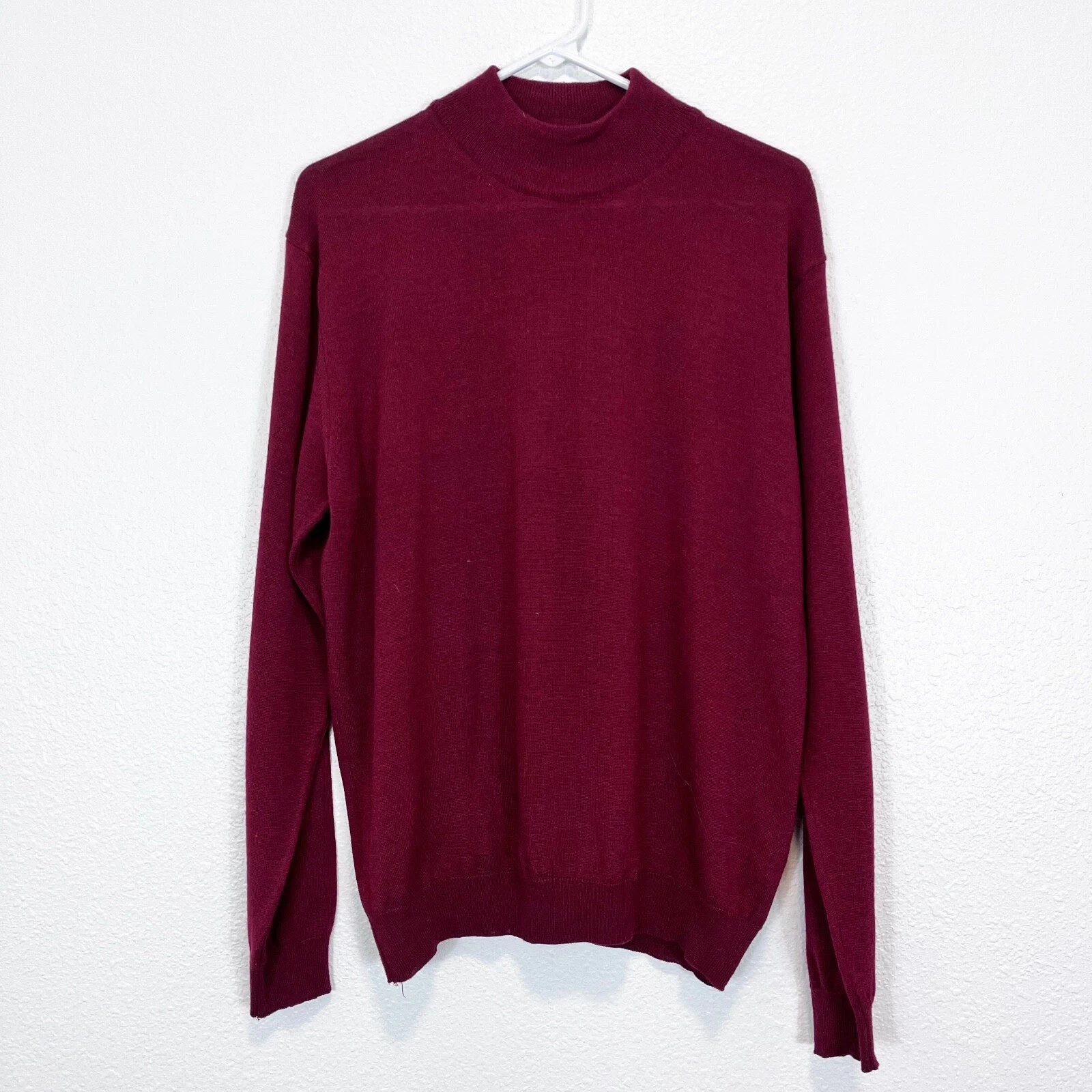 Fiii Men's Size Medium Burgundy Mock Neck Merino Wool Blend Pullover Sweater