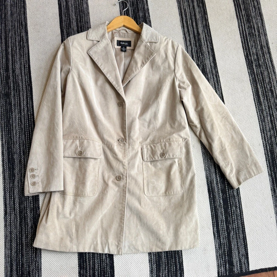Style & Co Jacket Womens Beige Suede Genuine Leather Jacket Size 16W - Image 4 of 4