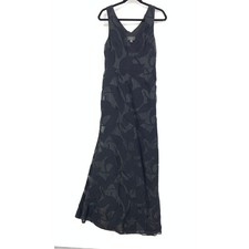 Vera Wang Dress Women's Size 4 Black Leaf Print V-Neck A-Line *FLAW READ