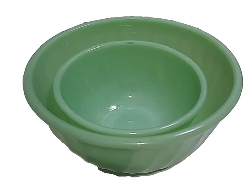 Vintage Fire King Jadeite Green Swirl Patterned Mixing Bowls 6" & 8'' Oven Ware