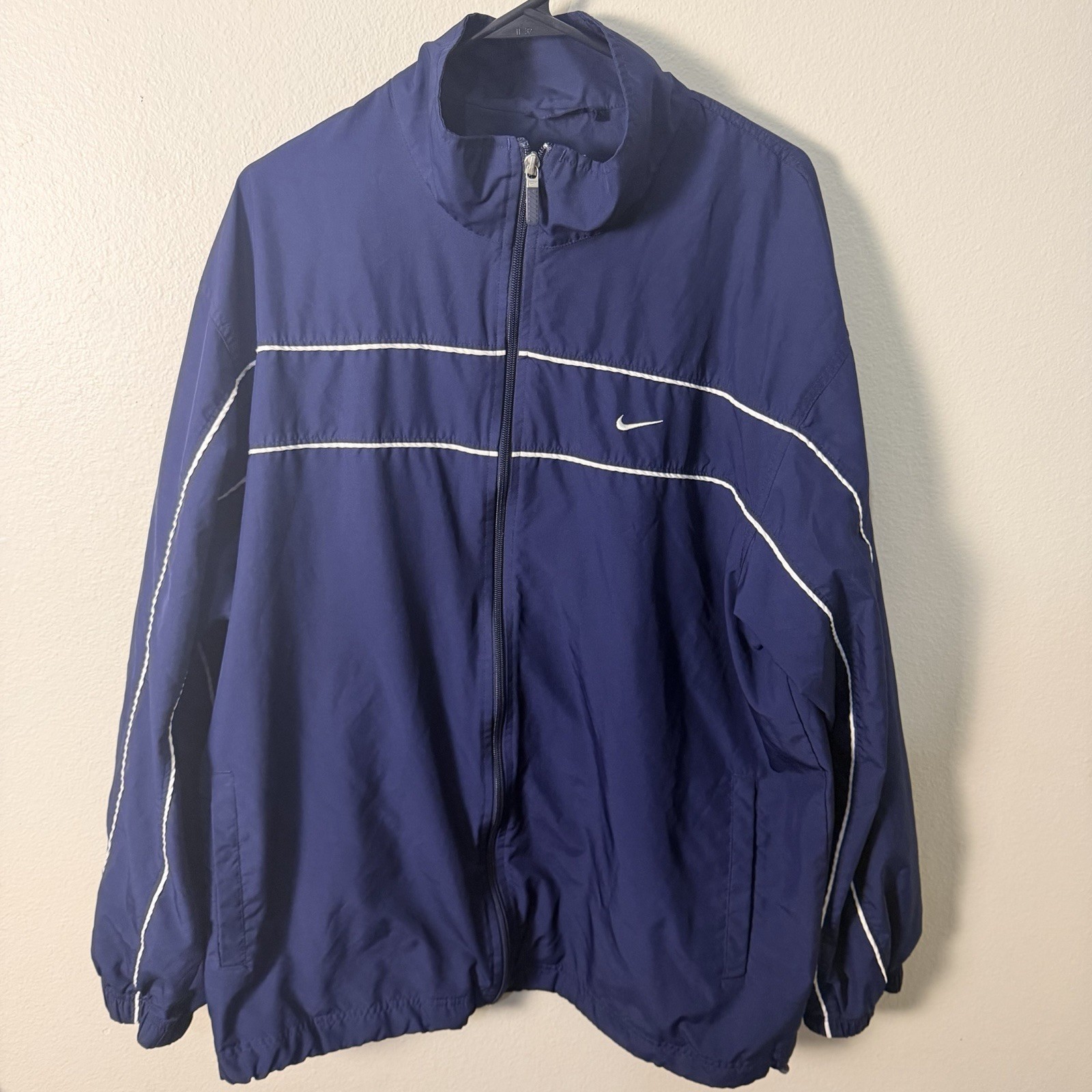 Vtg Y2K Nike Jacket Full Zip Windbreaker Mesh Lined Blue Men’s XL