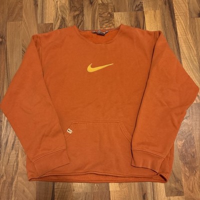 Y2K 90s Vintage Nike Center Swoosh Crew Neck Orange Crème Size Large Check Desc