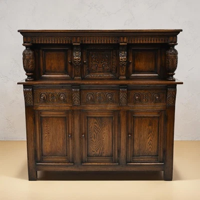 Oak Court Cupboard Buffett Sideboard By Skull (Ercol) Vintage FREE UK Delivery - Image 1 of 4
