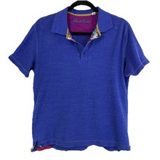 Robert Graham Polo Shirt Short Sleeve Mens Medium Cotton Blend Blue Classic Fit