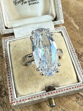 Stunning Goshenite White Beryl Ring Oval Cut Silver Tone Statement Size O