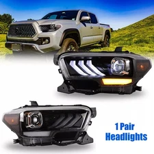 Headlights For 2016-2019 Toyota Tacoma LED Black DRL Front Signal Lamps 1 Pair