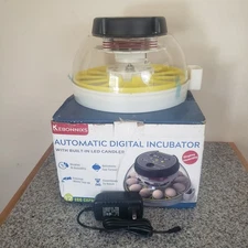 KEBONNIXS 12 Egg Incubator w/ Humidity Display, Egg Candler. New Open Box Tested
