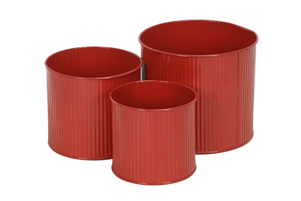 Metall Topf ÜBertopf Blumentopf 3Er Set Rot Ø11+13+16Cm Pflanzgefäß Dekoration-image