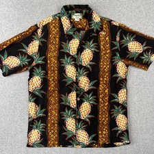 VINTAGE Kamehameha Hawaiian Shirt Loop Camp Collar Rayon Medium Aloha Pineapple