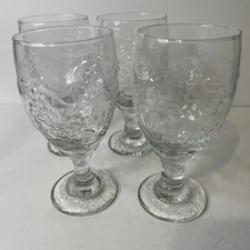 Vintage Libbey Clear Orchard Fruit Water Goblets Wine Glasses 7" Set of 4