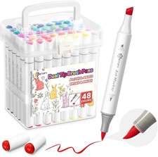 48 Colors Alcohol Markers Brush and Chisel Dual Tip, Coloring Art Markers Set...