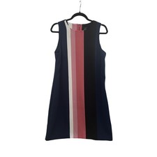 Ann Taylor Factory Womens Colorblock Stripe Sleeveless Shift Dress Navy Pink 10