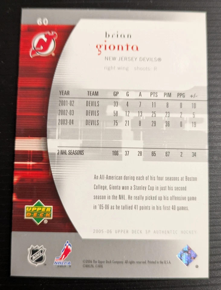2005-06 SP Authentic Limited  065/100 Brian Gionta #60 New Jersey Devils - Image 2 of 2