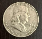 FRANKLIN HALF DOLLAR 1954-D coin - damaged/junk coin with 90% silver, 10% copper