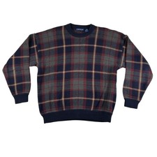 Vintage IZOD Sweater Mens Large Multicolor Plaid Knit Crewneck Pullover 90s