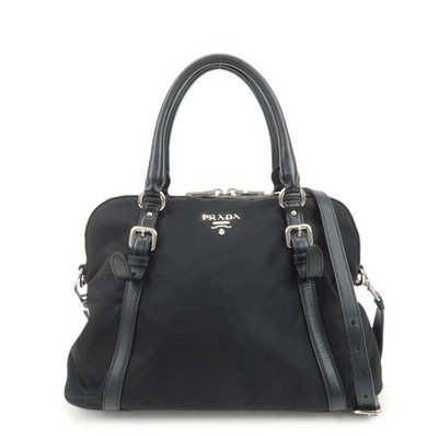 PRADA Nylon Leather 2Way Bag Hand Bag Shoulder Bag Black 1BB912 Auth Used F/S