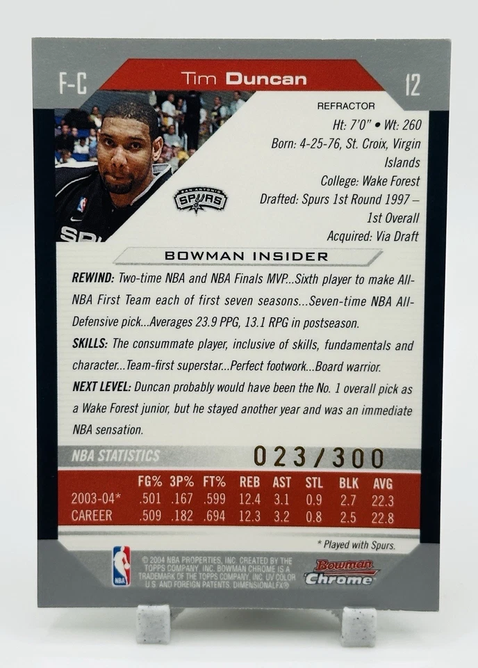 TIM DUNCAN 2004-05 Bowman cromo oro refractor /300 🔥san antonio spurs🔥 Foto 2 de 2