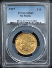 1907 $10 Gold Indian Eagle Coin PCGS MS63