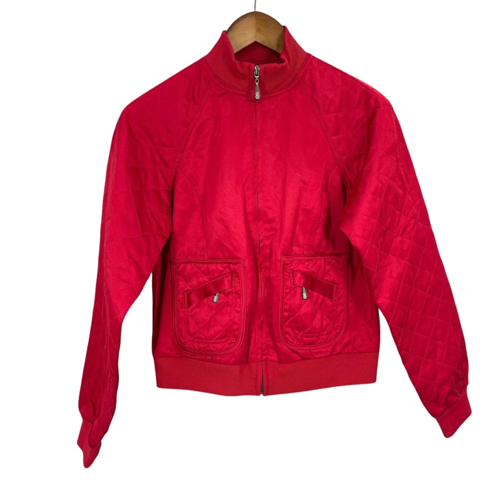Chaqueta Streetwear Vintage Mujer Talla S Moto Y2K Roja Acolchada Bombardero Bolsillo con Cremallera Foto 3 de 4