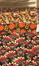 Fall Thanksgiving Fabric Lot Turkey Pumpkin Dog Leaves Cotton Cuts Yardage