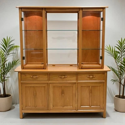 Ercol Arlington Glazed Display Cabinet Sideboard Light Finish FREE UK Delivery* - Image 1 of 4