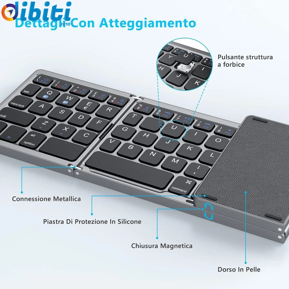 Tastiera Wireless Pieghevole, Tastiera Bluetooth Layout Italiana Con Touchpad, P - Immagine 3 di 4