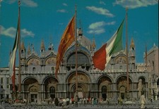 Venezia Basilica San Marco Postcard Vintage Italy St Marks Church Flags Pigeons