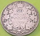 925 SILVER Really Old CANADA 50 CENTS - Auth 1910 EDWARD VII KM-12 VG VL — photo 1