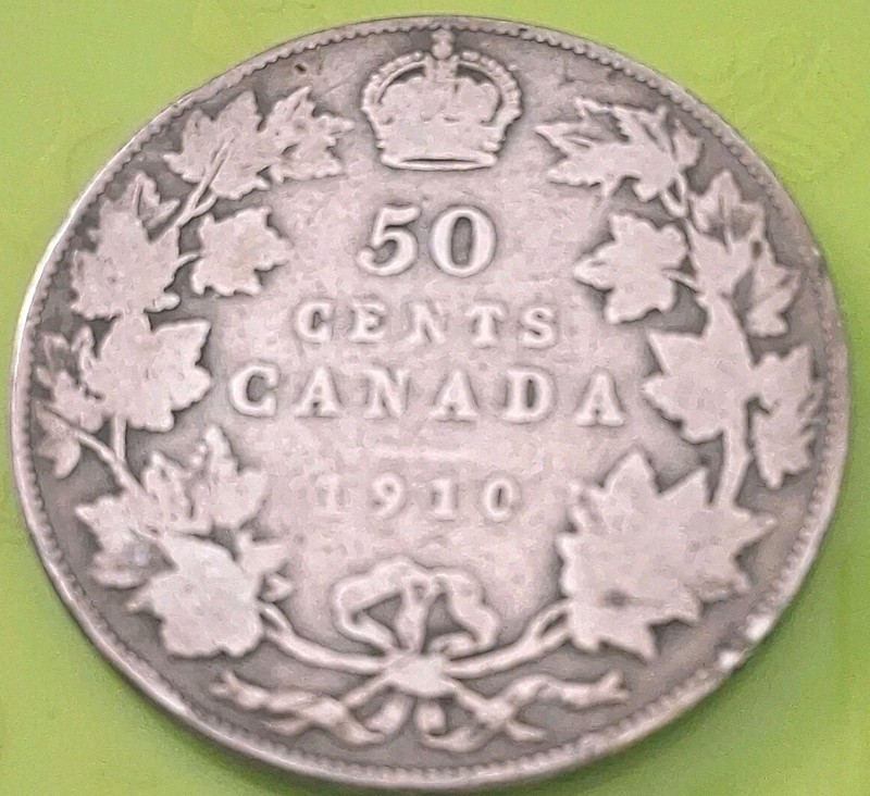 925 SILVER Really Old CANADA 50 CENTS - Auth 1910 EDWARD VII KM-12 VG VL