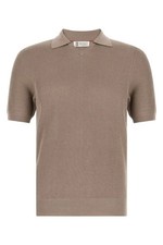 BRUNELLO CUCINELLI 1300 Light Brown Cotton rib Polo Shirt New  Authentic