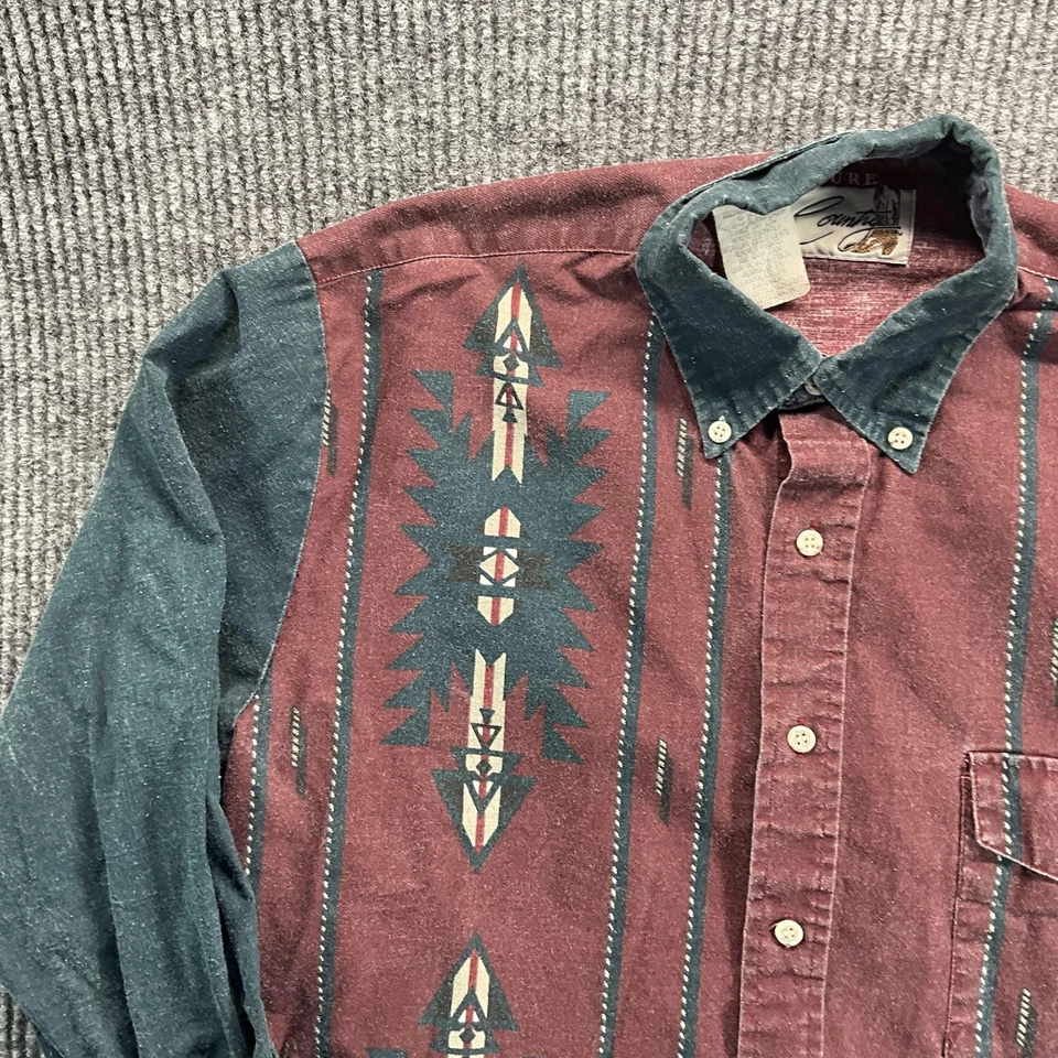 Рубашка мужская Pure Country большая бордовая зеленая юго-западная ацтекская западная на пуговицах - Изображение 4 из 4