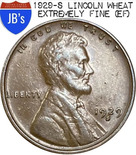 1929-S Lincoln Wheat Cent Penny 1c - EXTREMELY FINE (EF)