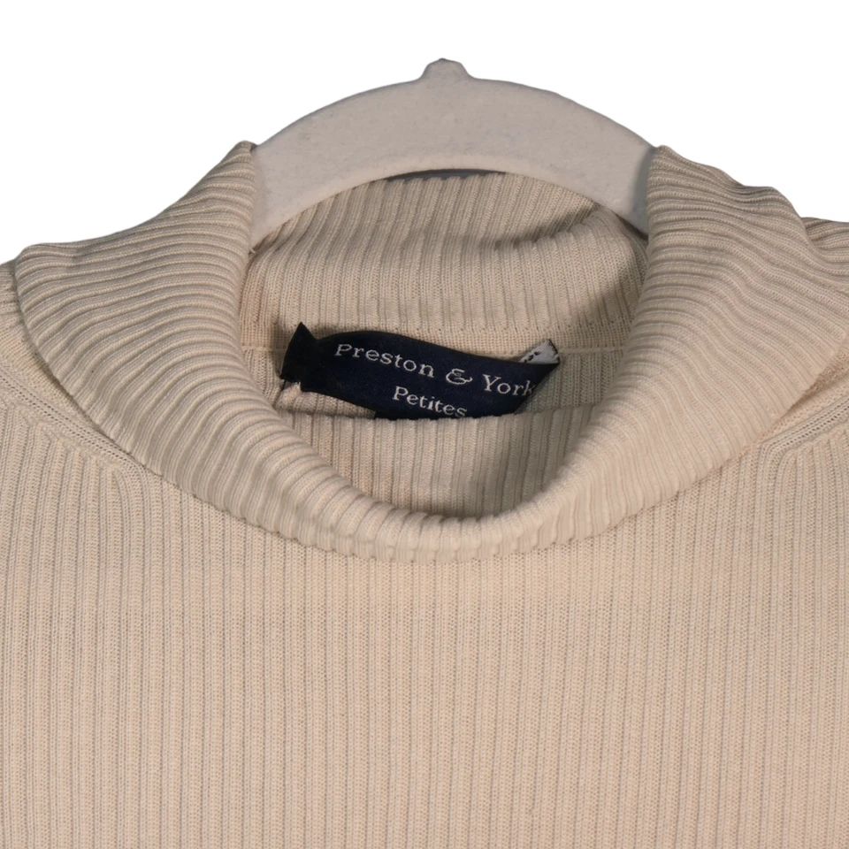 Preston York Turtleneck Womens Size PM Petite Medium Oatmeal Ribbed 100% Silk - Image 3 of 4