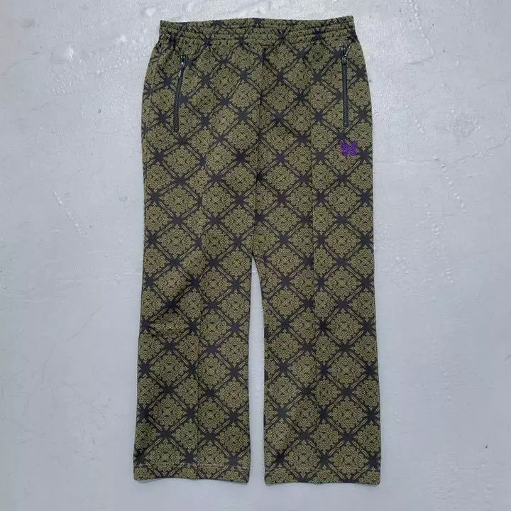 NEEDLES Track Pants Straight Green Damask Size-L Used from Japan