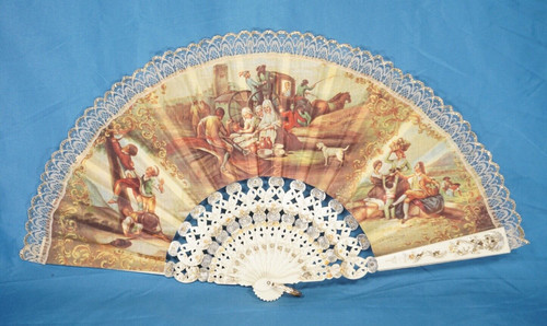 VTG Goya El Cacharrero SILK/LACE HAND FAN La Vendimia 3-SCENES ARTWORK Mint!!