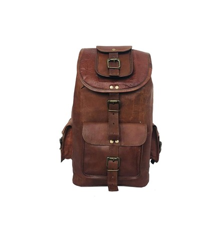 Vintage Leather Backpack Bag Travel Laptop Genuine Rucksack Men's Men Brown New - Picture 4 of 8