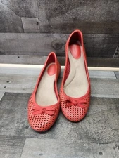 Women's Sz 9M Red Princess W Bow  Roberta Flats Lazer Cut Giani Bernini Casual